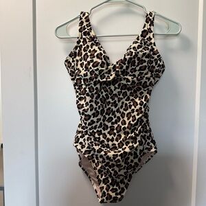 Kona Sol One Piece Swim Suit Cheetah Leopard Animal Print Ruched‎ Tie Back S